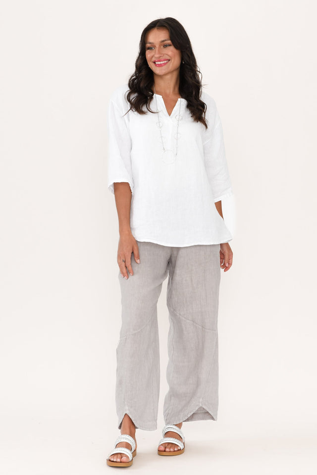 Justine White Linen Top,Brunette model,alt text|model:Brontie image 7