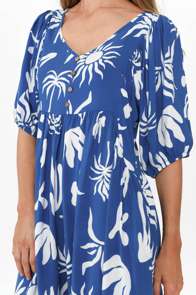 Kacey Blue Tropical Button Dress image 6