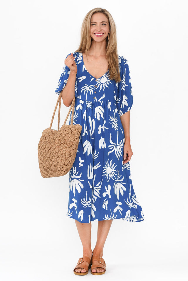 Kacey Blue Tropical Button Dress image 1