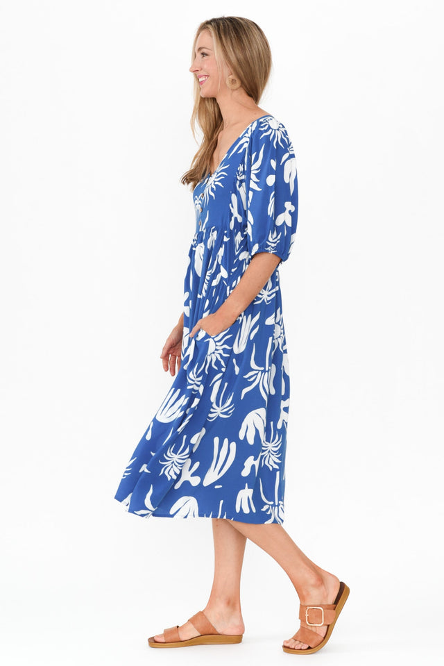 Kacey Blue Tropical Button Dress