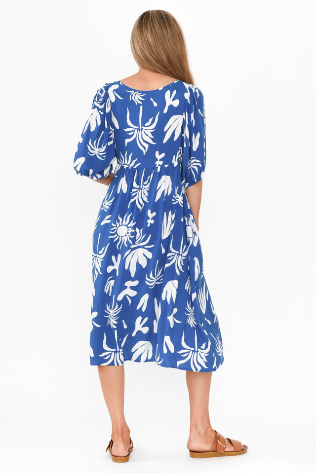 Kacey Blue Tropical Button Dress