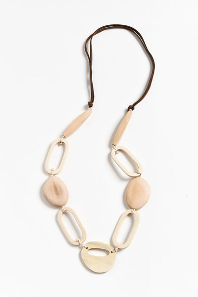 Kaelyn Beige Wooden Beaded Necklace