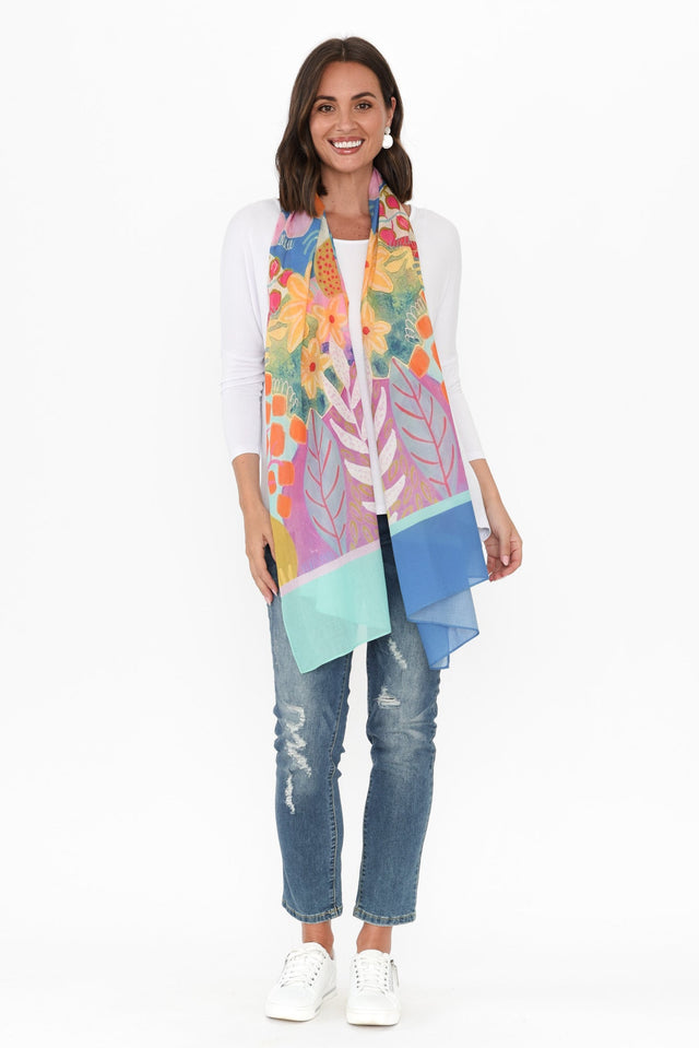 Kaia Blue Floral Cotton Scarf image 2