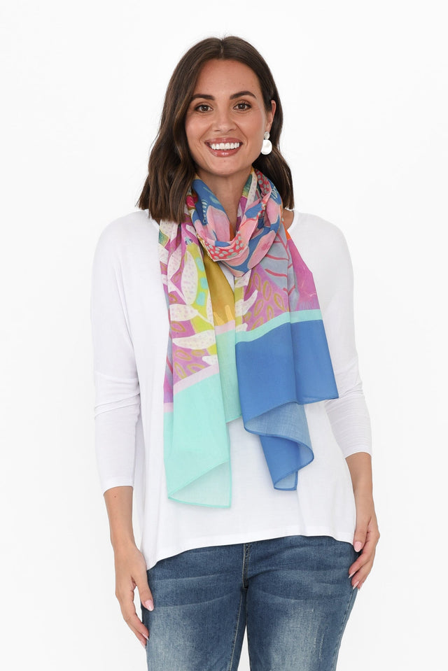 Kaia Blue Floral Cotton Scarf image 1