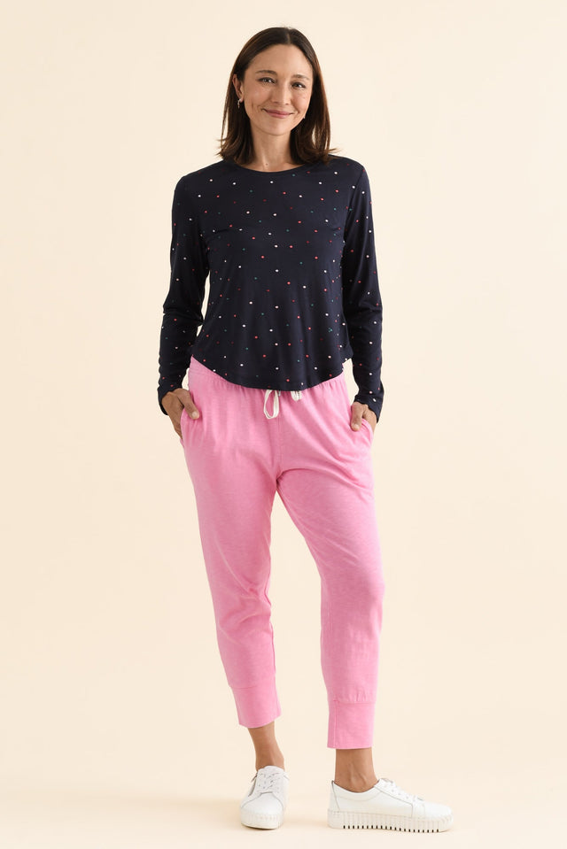 Kaja Navy Spot Long Sleeve Tee,brunette model,Full Outfit,alt text|model:Cara