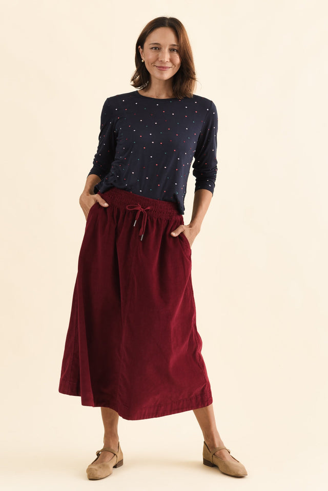 Kaja Navy Spot Long Sleeve Tee,Full Body,Brunette model,alt text|model:Cara image 7