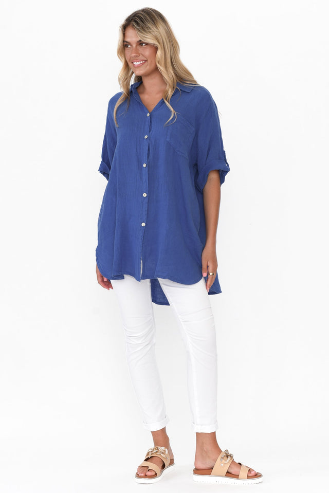 Kakadu Blue Linen Button Shirt