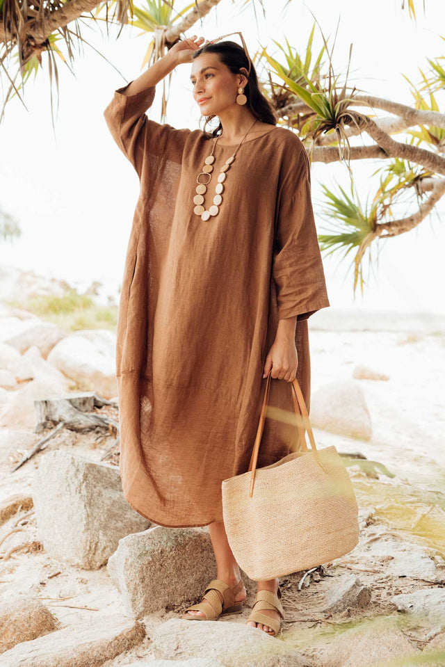 Kana Mocha Linen Dress