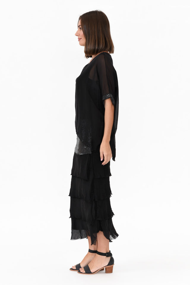 Katerina Black Sequin Silk Overlay Maxi Dress