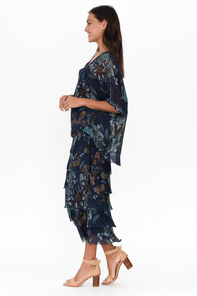 Katerina Navy Flower Silk Overlay Maxi Dress