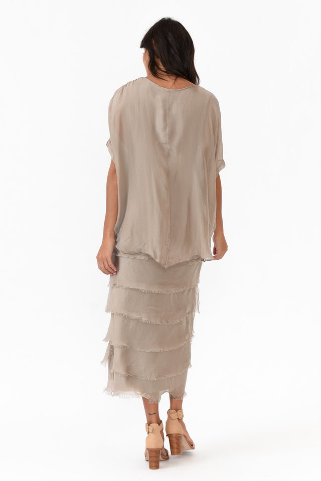 Katerina Taupe Silk Overlay Maxi Dress