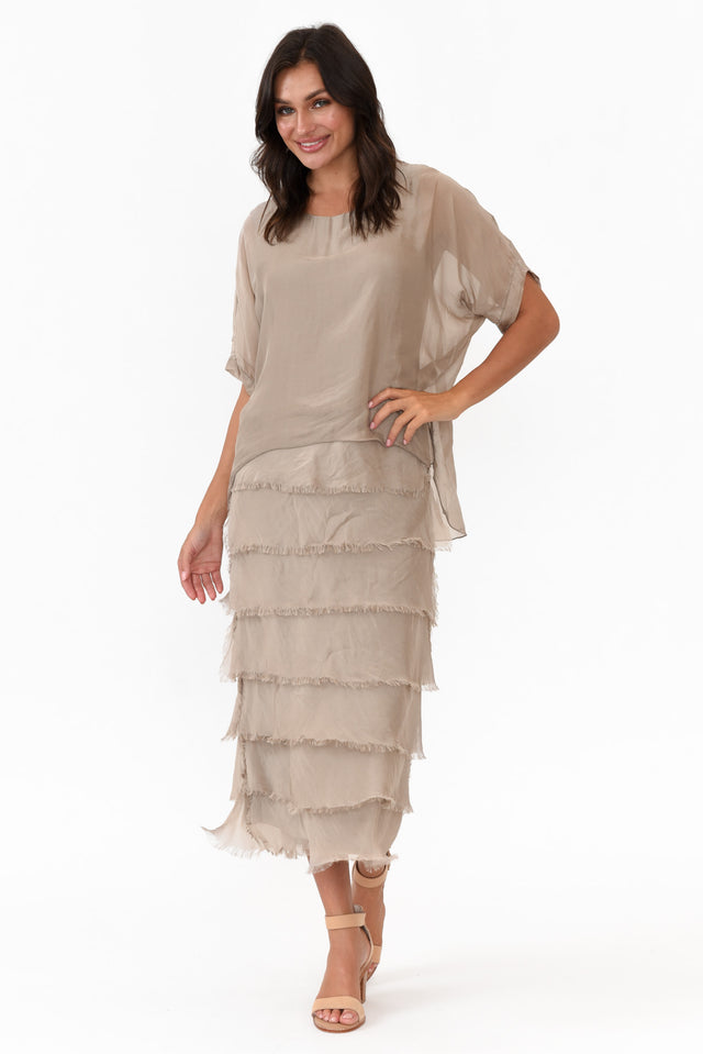 Katerina Taupe Silk Overlay Maxi Dress image 3