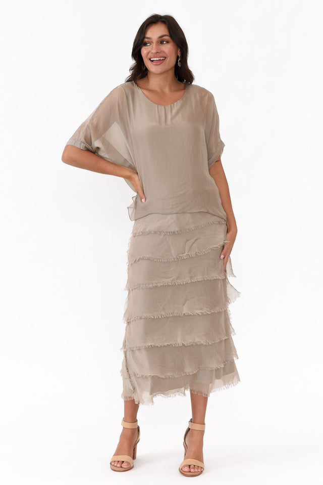 Katerina Taupe Silk Overlay Maxi Dress