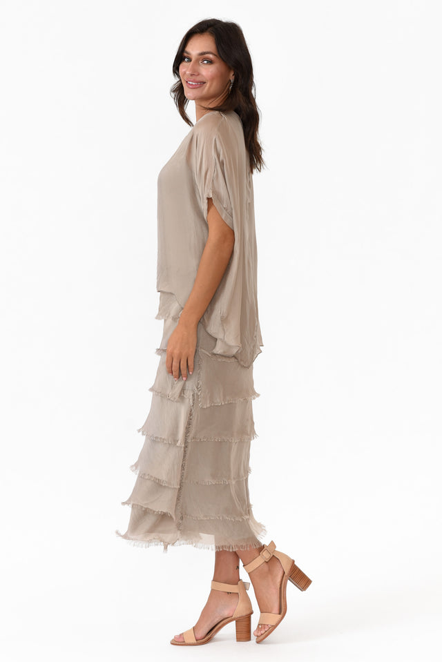 Katerina Taupe Silk Overlay Maxi Dress image 5