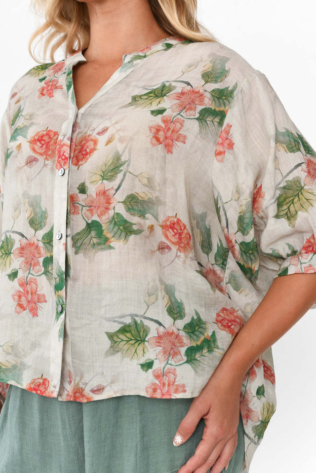 Katiya Taupe Bouquet Linen Shirt