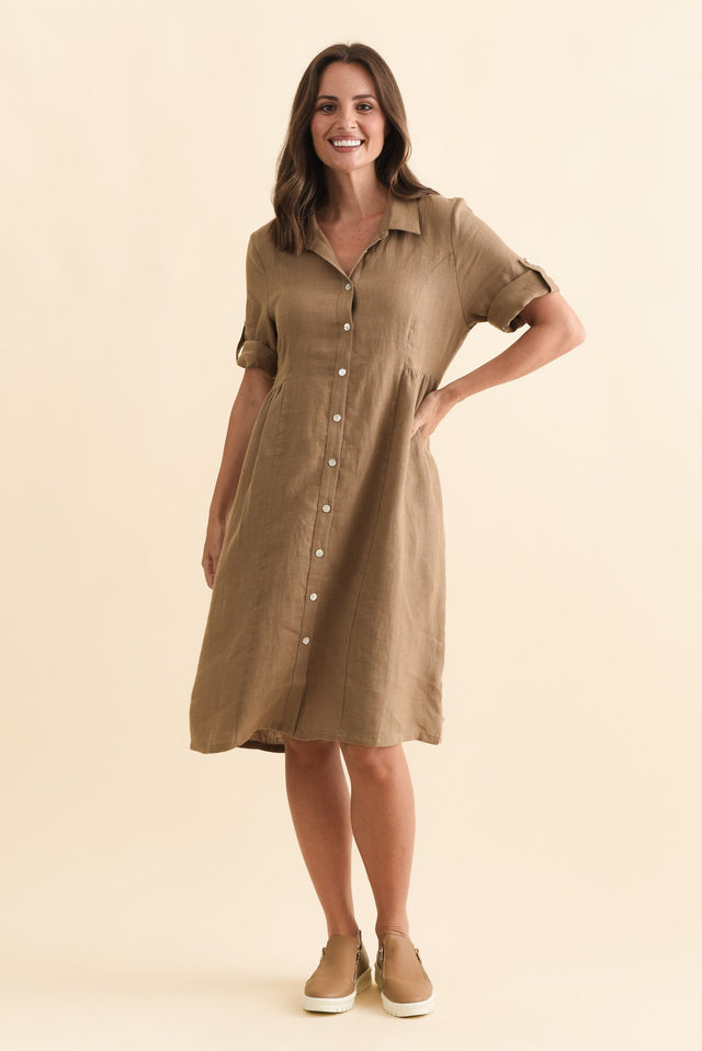 Katy Mocha Linen Pocket Dress,Brunette model,alt text|model:MJ image 8