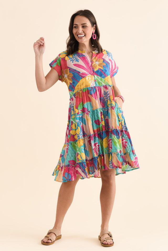 Kaylee Yellow Blossom Crinkle Cotton Dress,Full Body,Brunette model,alt text|model:MJ image 6
