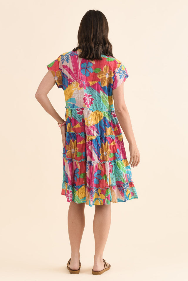 Kaylee Yellow Blossom Crinkle Cotton Dress,Back,Brunette model,alt text|model:MJ image 4