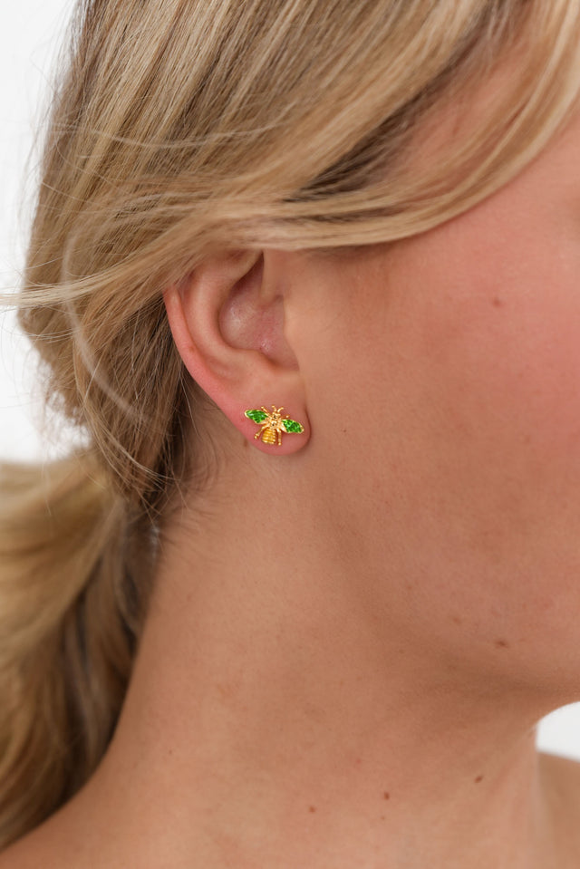 Kaylin Emerald Bee Stud Earrings image 2