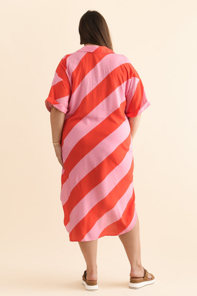 Kazi Pink Stripe Shirt Dress,Brunette model,alt text|model:Gabby image 12
