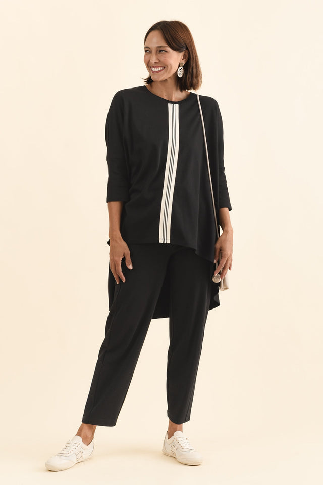 Keiran Black Stripe Cotton Top,Brunette model,alt text|model:Cara image 3
