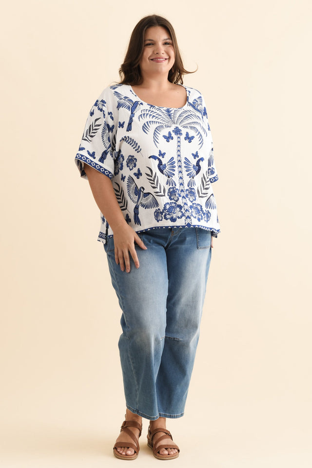 Kendria Blue Palm Batwing Top,Brunette model,alt text|model:Gabby image 9