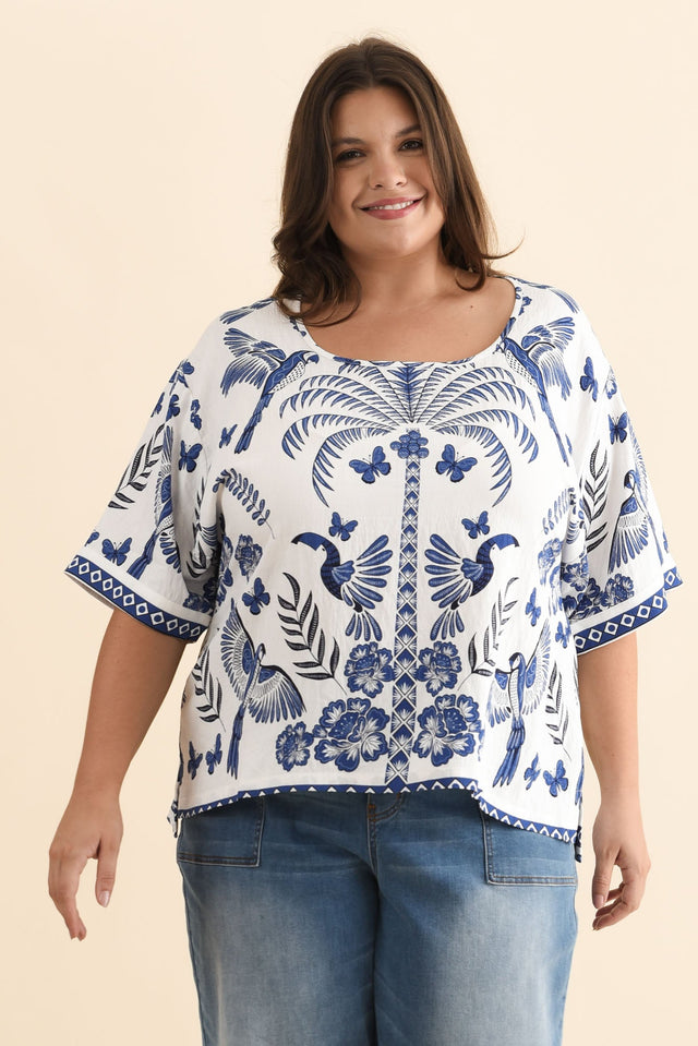 Kendria Blue Palm Batwing Top,Brunette model,plus-size,curve-tops,plus-size-sleeved-tops,alt text|model:Gabby image 8
