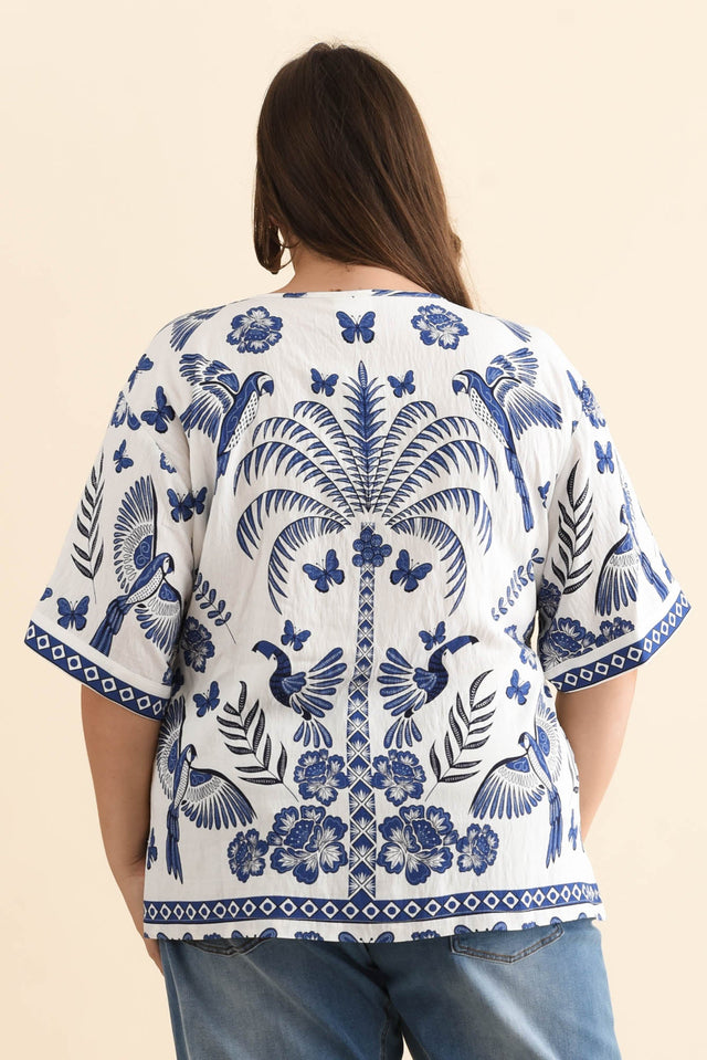 Kendria Blue Palm Batwing Top,Brunette model,alt text|model:Gabby image 11