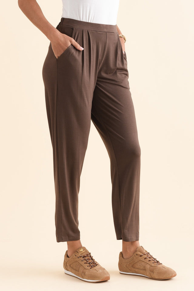 Kennedy Chocolate Stretch Pocket Pants,Side,Brunette model,alt text|model:Brontie image 3