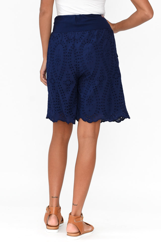 Keziah Navy Embroidered Cotton Shorts