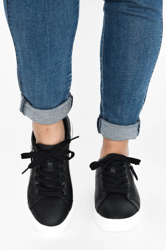 Kiki Black Leather Zip Sneaker
