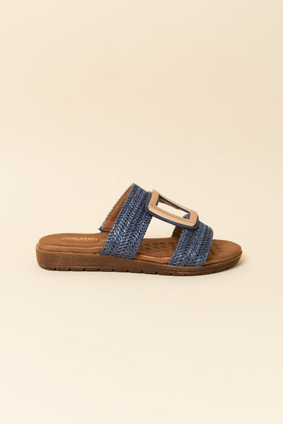 Kimberley Blue Raffia Buckle Slide