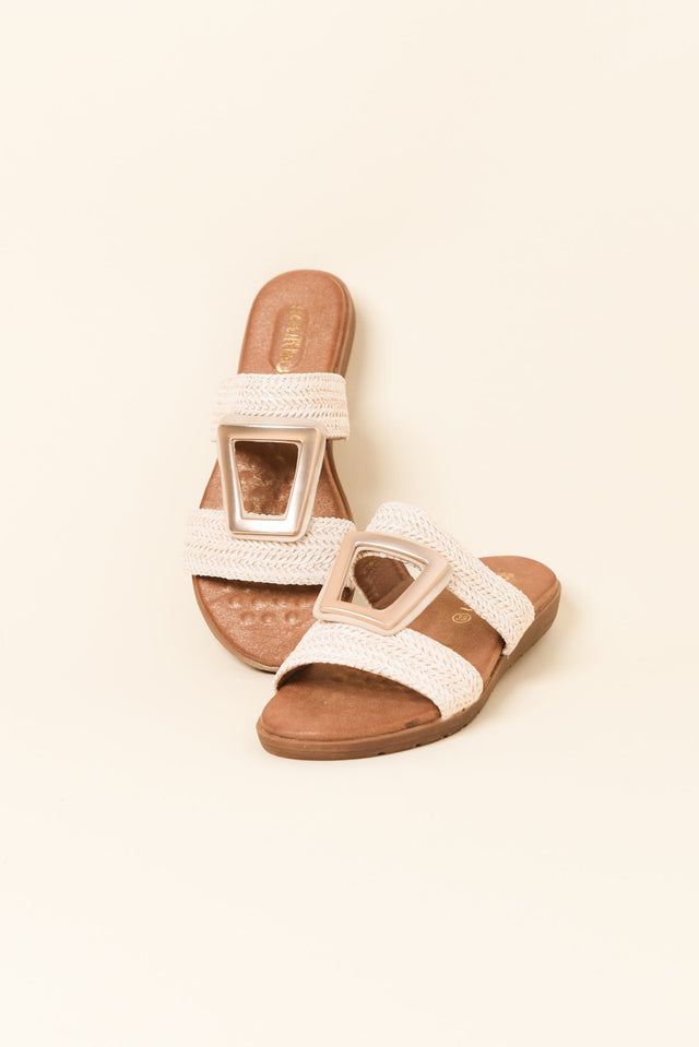 Kimberley Cream Raffia Buckle Slide image 2