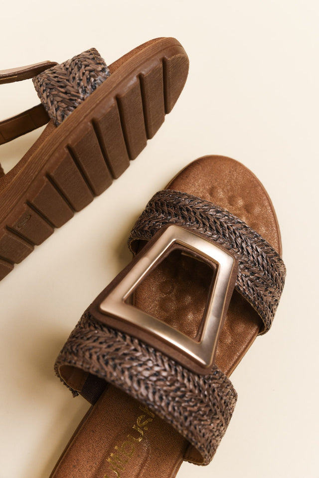 Kimberley Mocha Raffia Buckle Slide image 3
