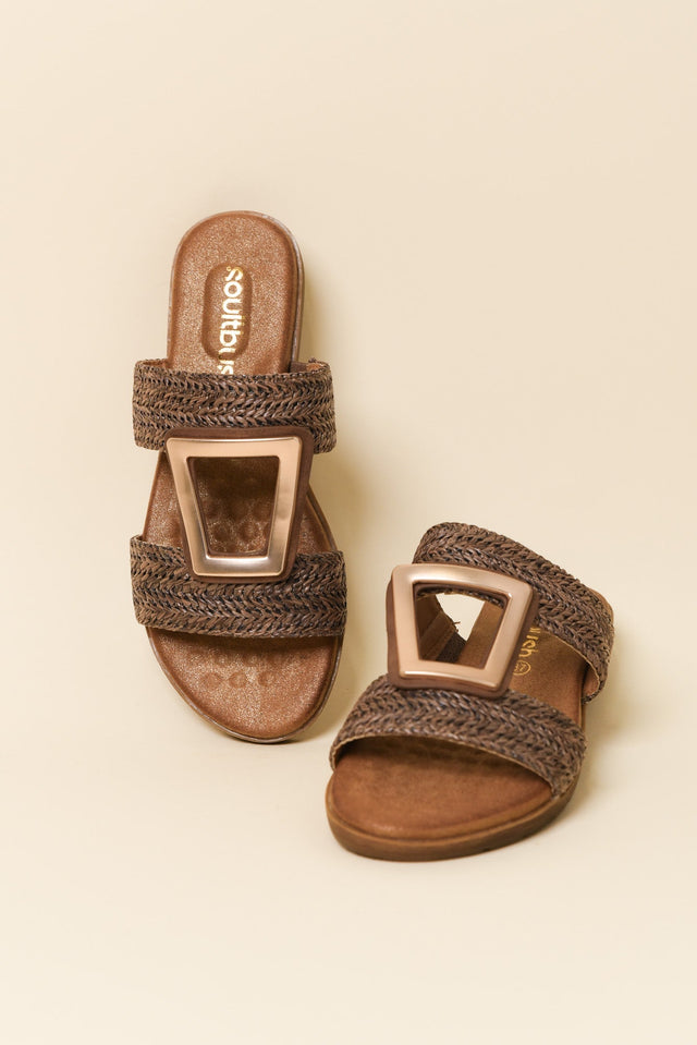 Kimberley Mocha Raffia Buckle Slide