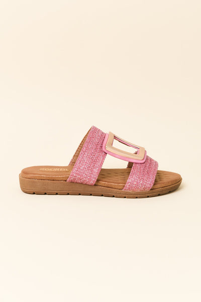 Kimberley Pink Raffia Buckle Slide
