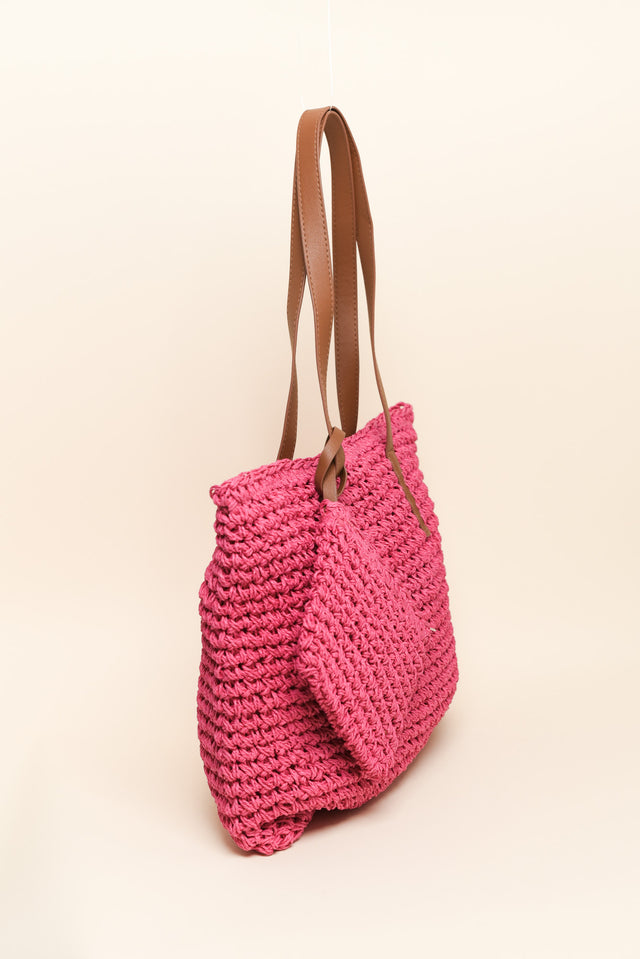 Kirby Pink Straw Tote Bag