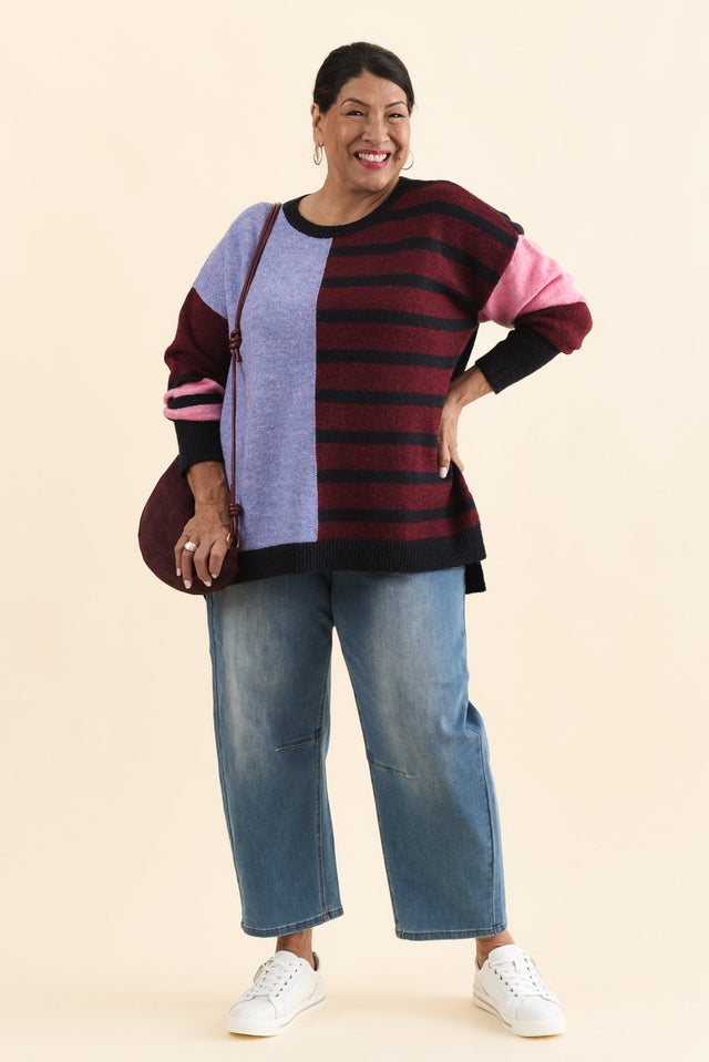 Kit Red Splice Knit Jumper,Full Body,Brunette model,alt text|model:Pilita image 2