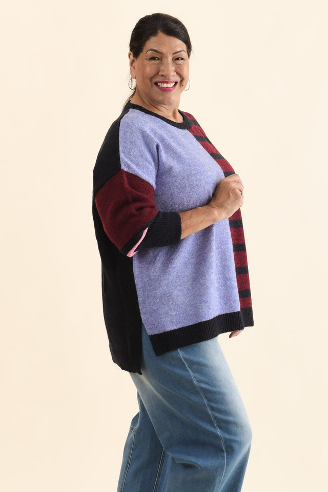 Kit Red Splice Knit Jumper,Side,Brunette model,alt text|model:Pilita image 3