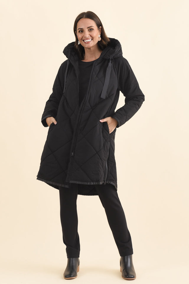 Koami Black Quilted Hooded Coat,Brunette model,alt text|model:MJ image 7