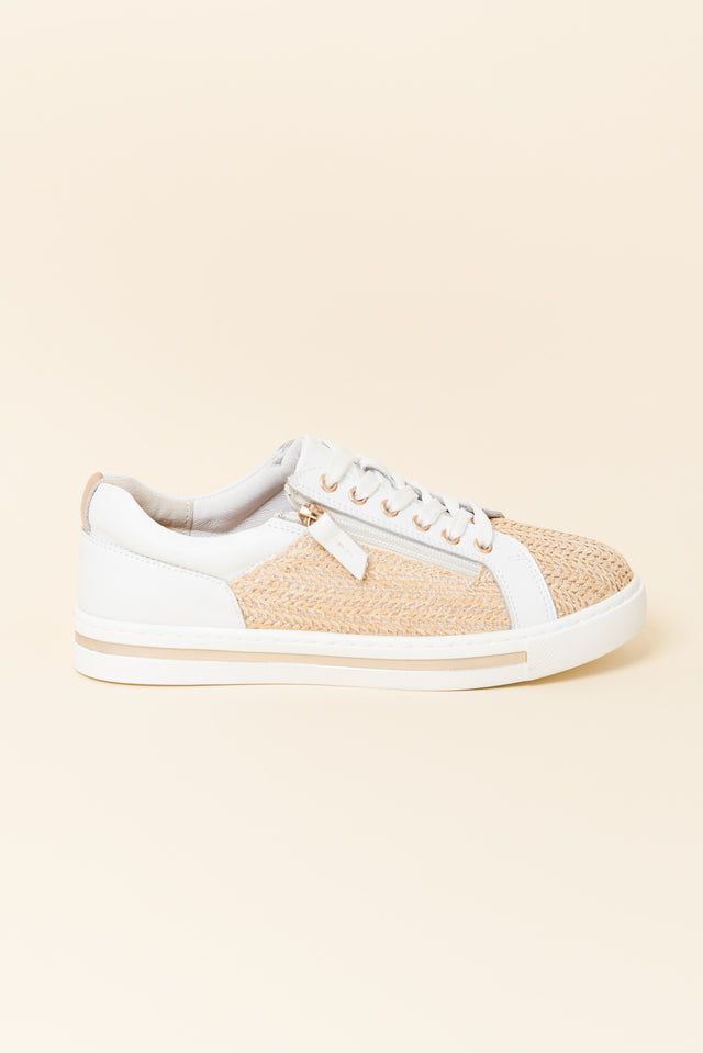 Koko White Raffia Leather Zip Sneaker