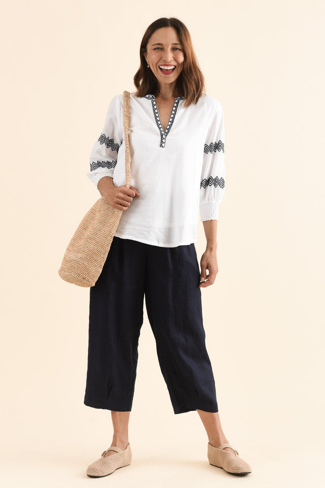 Kooma White Cotton Embroidered Top,Full Body,Brunette model,alt text|model:Cara image 2