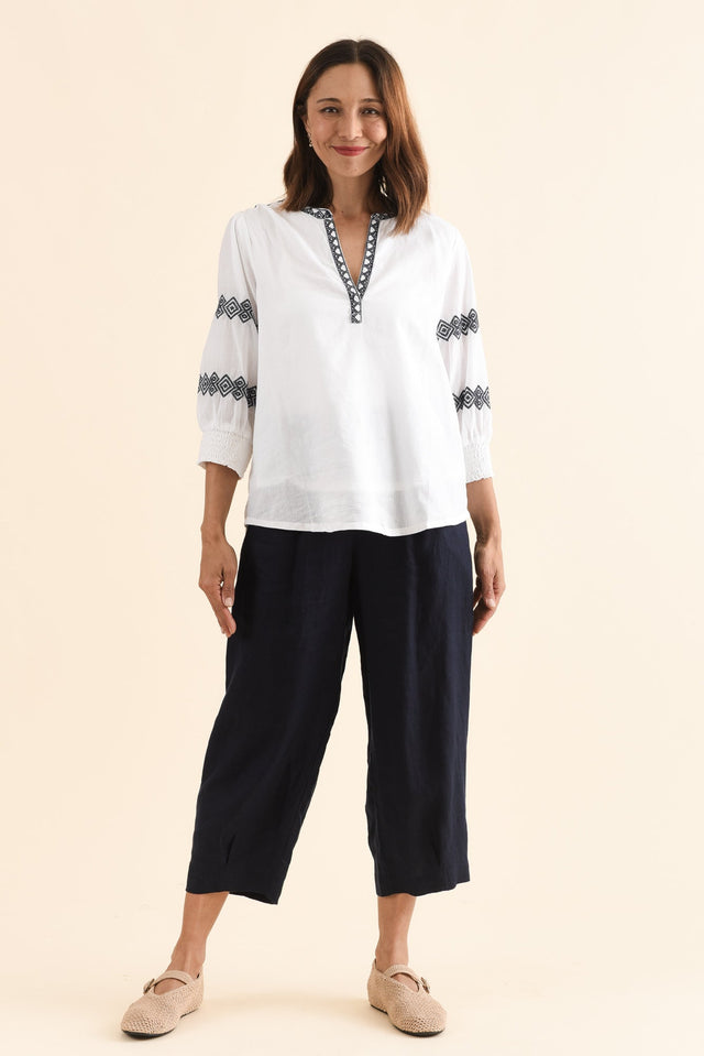 Kooma White Cotton Embroidered Top,Full Body,Brunette model,alt text|model:Cara image 6