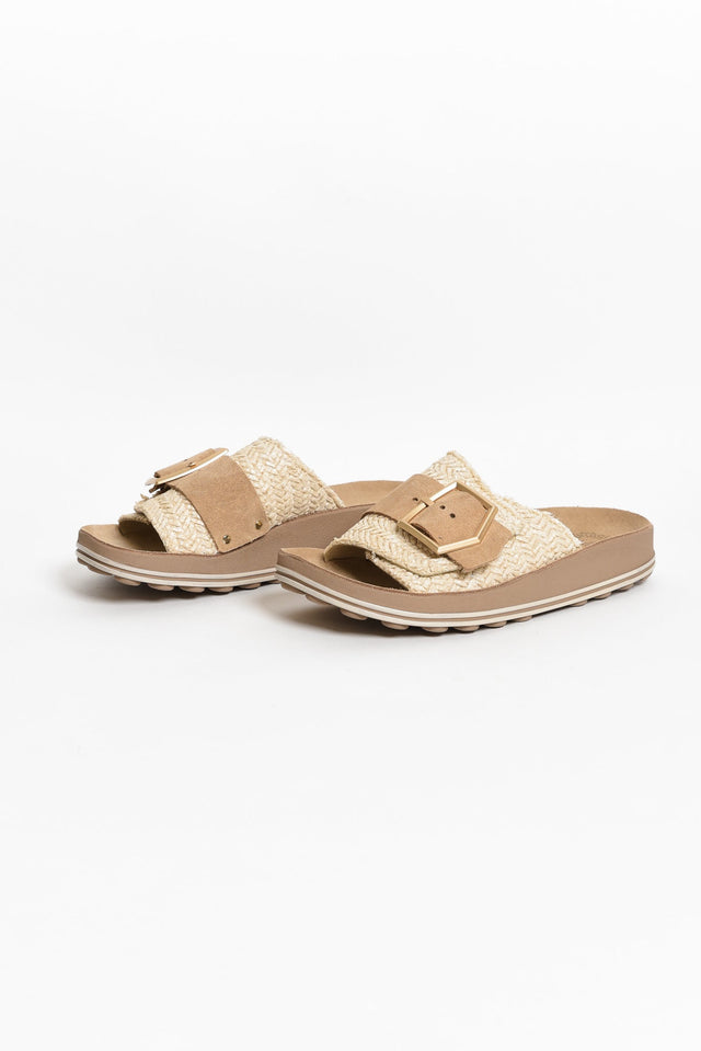 Korina Beige Raffia Leather Slide