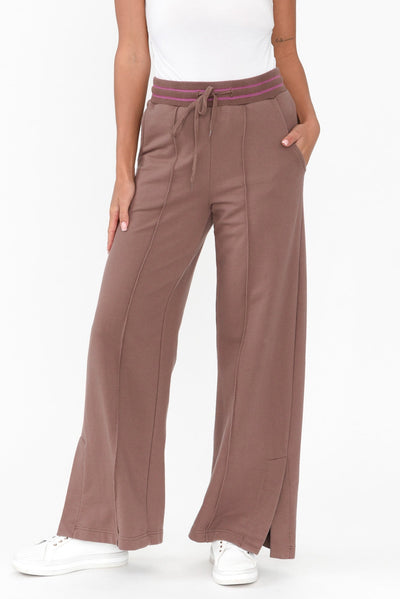 Kyla Brown Cotton Blend Wide Leg Pants length_Full rise_Mid print_Plain colour_Brown PANTS   alt text|model:Brontie;wearing:XS