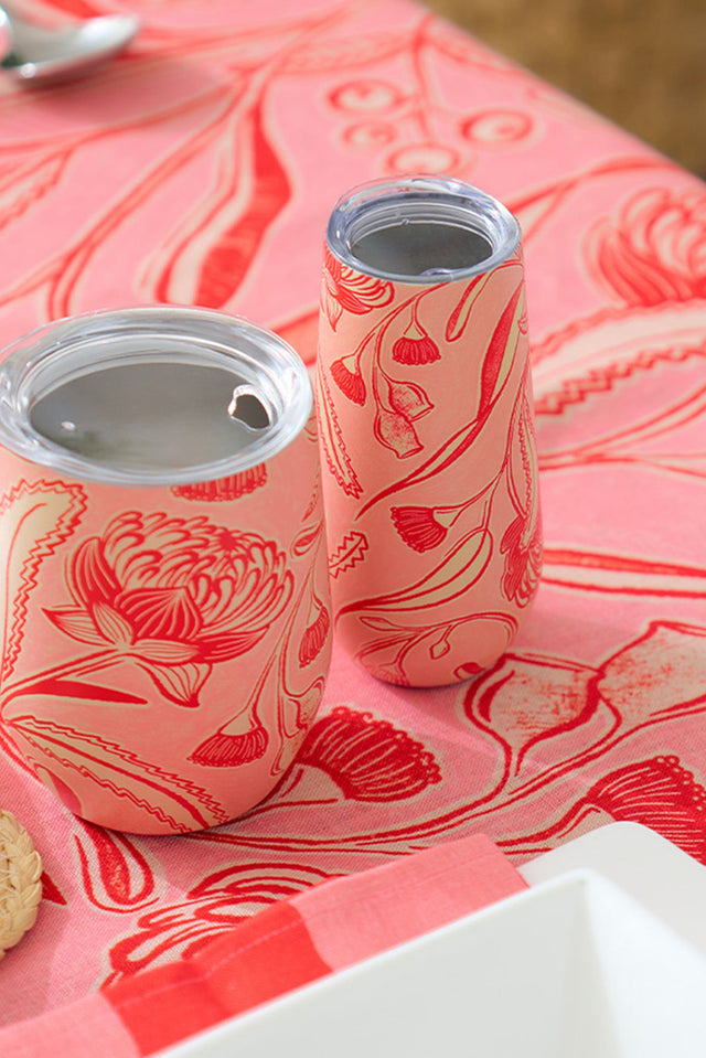 Red Trailing Natives Linen Tablecloth