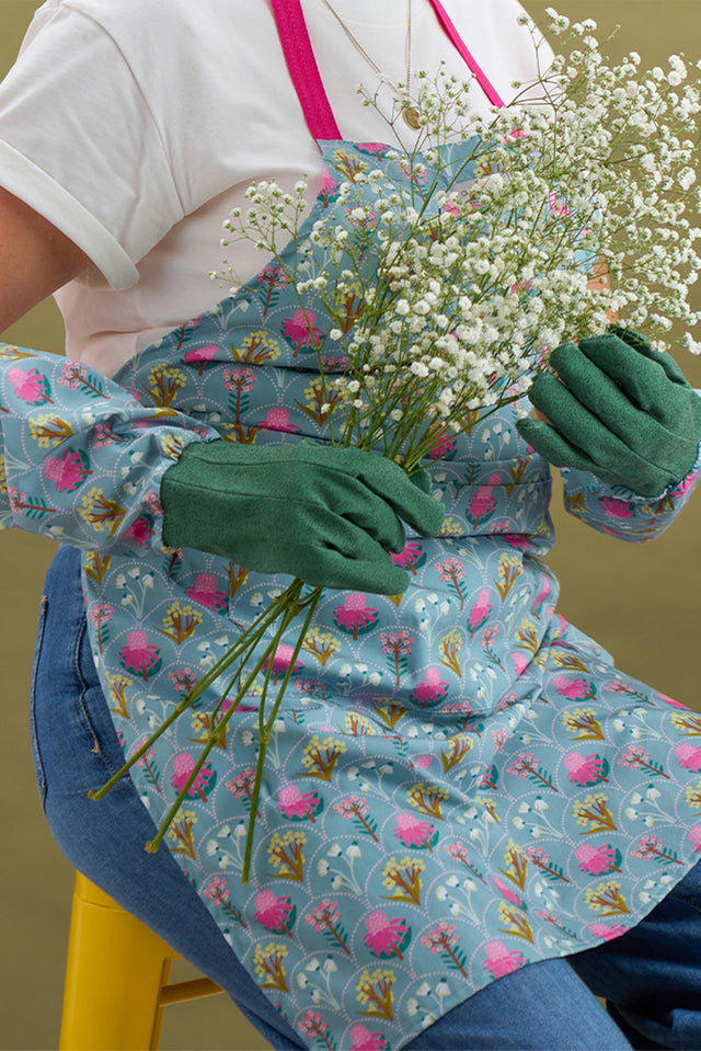 Green Wildflower Cotton Long Sleeve Garden Gloves