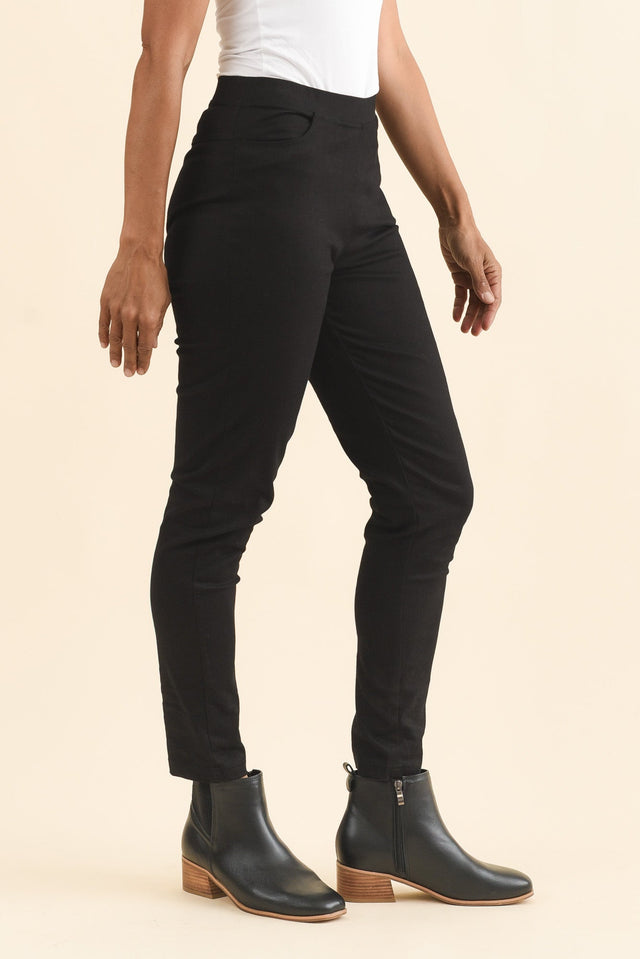 Laia Black Cotton Stretch Pants,Brunette model,alt text|model:Cara image 4