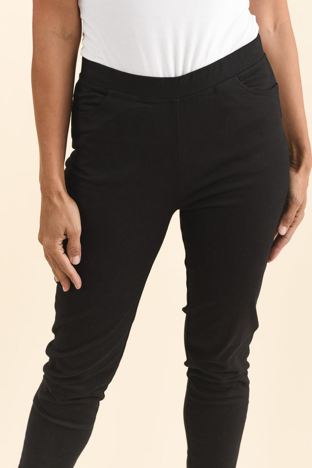 Laia Black Cotton Stretch Pants,Brunette model,alt text|model:Cara image 6