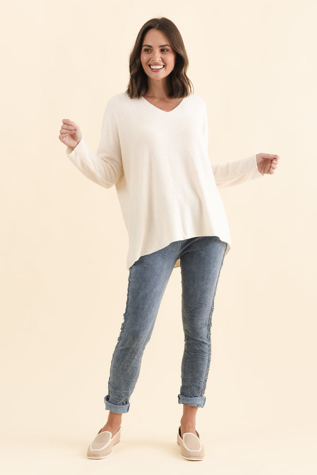 Lakin Cream Knit Jumper,Brunette model,alt text|model:MJ image 7